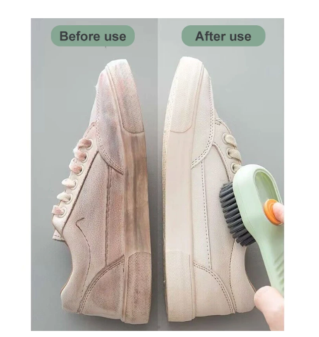 Automatic Liquid Discharge Shoe Brush Before and After Use